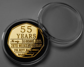 Cápsula conmemorativa de oro de 24 quilates para 55.º cumpleaños. Regalo ideal para felicitaciones, fiestas, celebraciones o celebraciones.