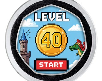 40th Birthday Full Colour Silver Commemorative Coin in Capsule. Present Retro/Gaming Celebrating 40 Years Son/Daughter/Friend/Partner