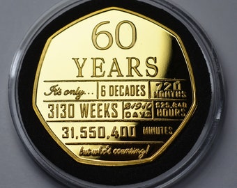 60th Birthday 24ct Gold Commemorative in Capsule. Gift/Present Congratulations/Party/Celebration/Ideas Celebrating 60 Years Sixty Sixtieth