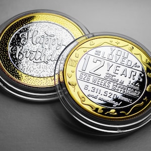 12th Birthday Dual Metal Silber & 24 Karat Gold Gedenkmünze in Kapsel. Geschenk / Geschenk Feiert 12 Jahre Sohn / Tochter Enkelin / Enkelin