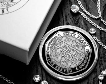 Our 60th DIAMOND WEDDING ANNIVERSARY Silver Commemorative Coin in Gift Box. Partner in Crime! 60 Years Together. Gift/Present Husband/Wife.