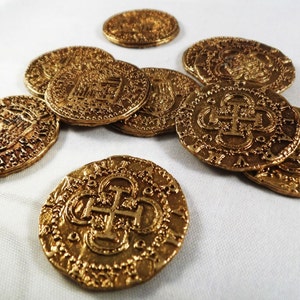 Superb Job Lot 10 Spanish Gold Doubloons Coins/Pirates/Treasure/Spanish/Gift Replicas image 1