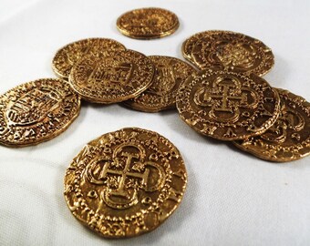 Superb Job Lot 10 Spanish Gold Doubloons - Coins/Pirates/Treasure/Spanish/Gift Replicas