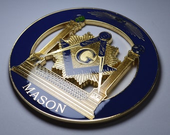 Large Enamelled MASONIC Car Emblem/Decoration/Badge/Decal. Square & Compasses. Freemasonry, Masons, Lodge. Enamel Badge, 75mm