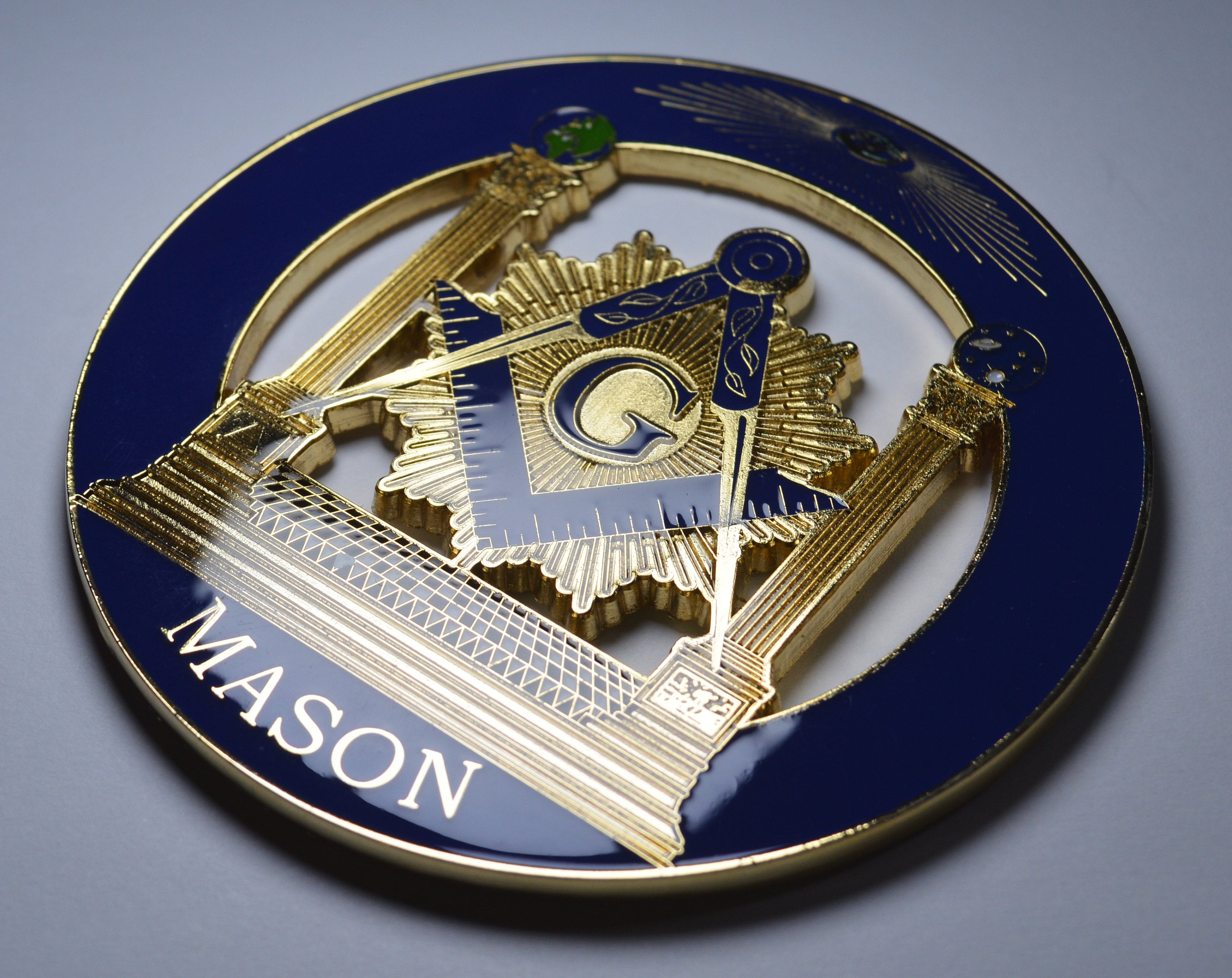 Large Enamelled MASONIC Car Emblem/Decoration/Badge/Decal. Square & Compasses. Freemasonry, Masons, Lodge. Enamel Badge, 75mm