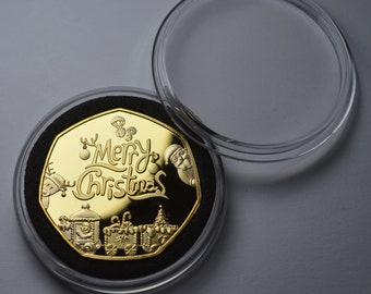 FELIZ NAVIDAD - Cápsula conmemorativa de oro de 24 quilates. Regalo/Calcetín/Árbol de Navidad/Amigo secreto festivo.