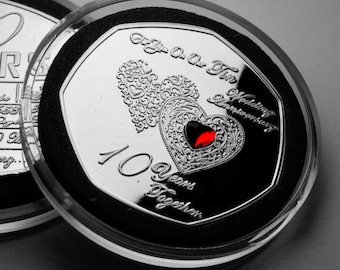 For You On Our 10th TIN WEDDING ANNIVERSARY Silver Commemorative in Capsule. Diamante. Gift/Present Husband/Wife/Partner. 10 Years Together.