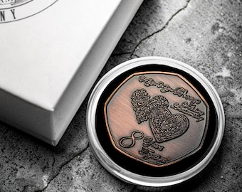On Your 8th BRONZE WEDDING ANNIVERSARY Commemorative Coin in Gift Box. Bronze. 8 Years of Marriage. Gift/Present for Couple Husband/Wife