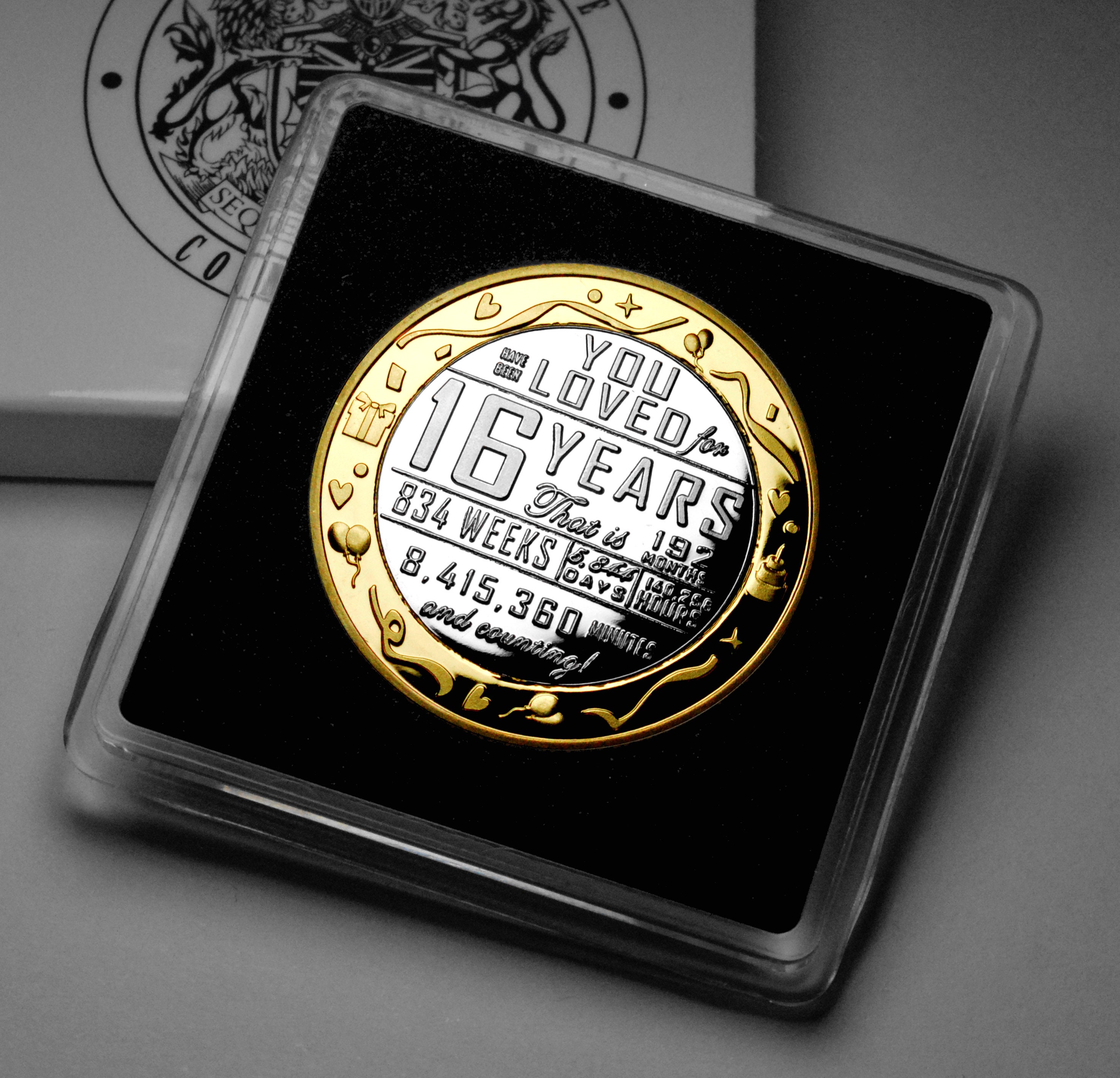 thumbnail image 2 of 16th Birthday Commemorative Coin – Dual Metal Silver & 24ct Gold, Sweet 16 Gift 2 of 13