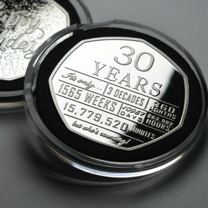 Brand New 30th Birthday Silver Commemorative in Capsule. Gift/Present Congratulations/Party/Ideas Celebrating 30 Thirty Years Thirtieth