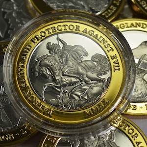 St George and the Dragon &#39;Dual Metal&#39; Silver and 24ct Gold Commemorative Coin in Capsule