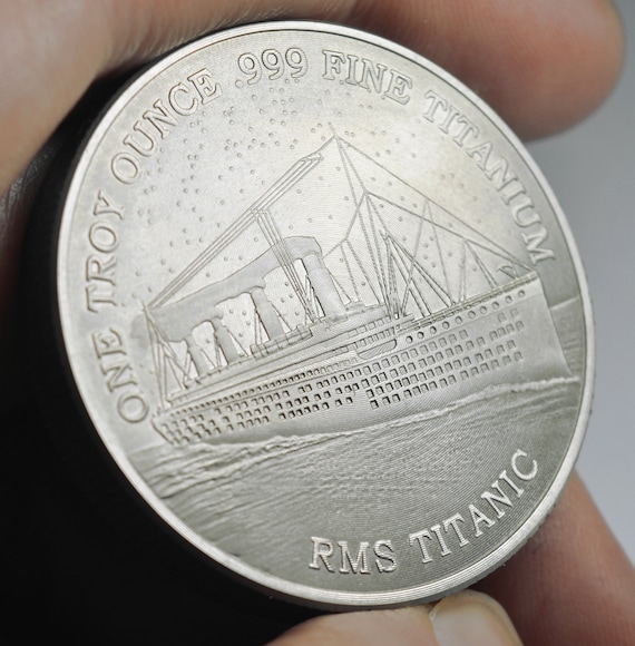 Fine/pure .999 TITANIUM Coin/round/bar. RMS TITANIC. One Troy