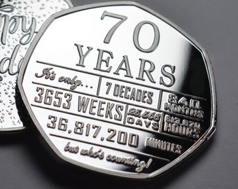 70th Birthday Silver Commemorative. Gift/Present Congratulations/Party/Celebration/Ideas Celebrating 70 Years Seventy Seventieth Grandad/Dad