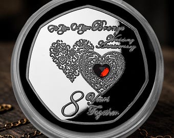 On Your 8th BRONZE WEDDING ANNIVERSARY Commemorative Coin. Gem. Capsule. Silver. 8 Years of Marriage. Gift/Present for Couple Husband/Wife