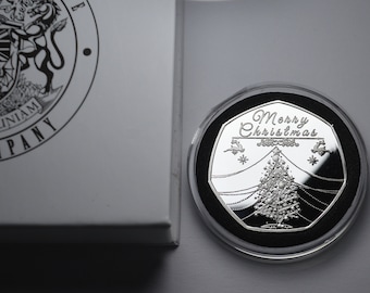 FELIZ NAVIDAD Conmemorativo de Plata .999 en Cápsula y Caja de Regalo. Regalo de Papá Noel/Presente/Media/Árbol de Navidad/Papá Noel secreto festivo