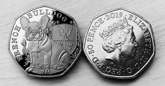 新品のフレンチブルドッグ記念銀貨。フレンチブルドッグ/子犬/犬/子犬