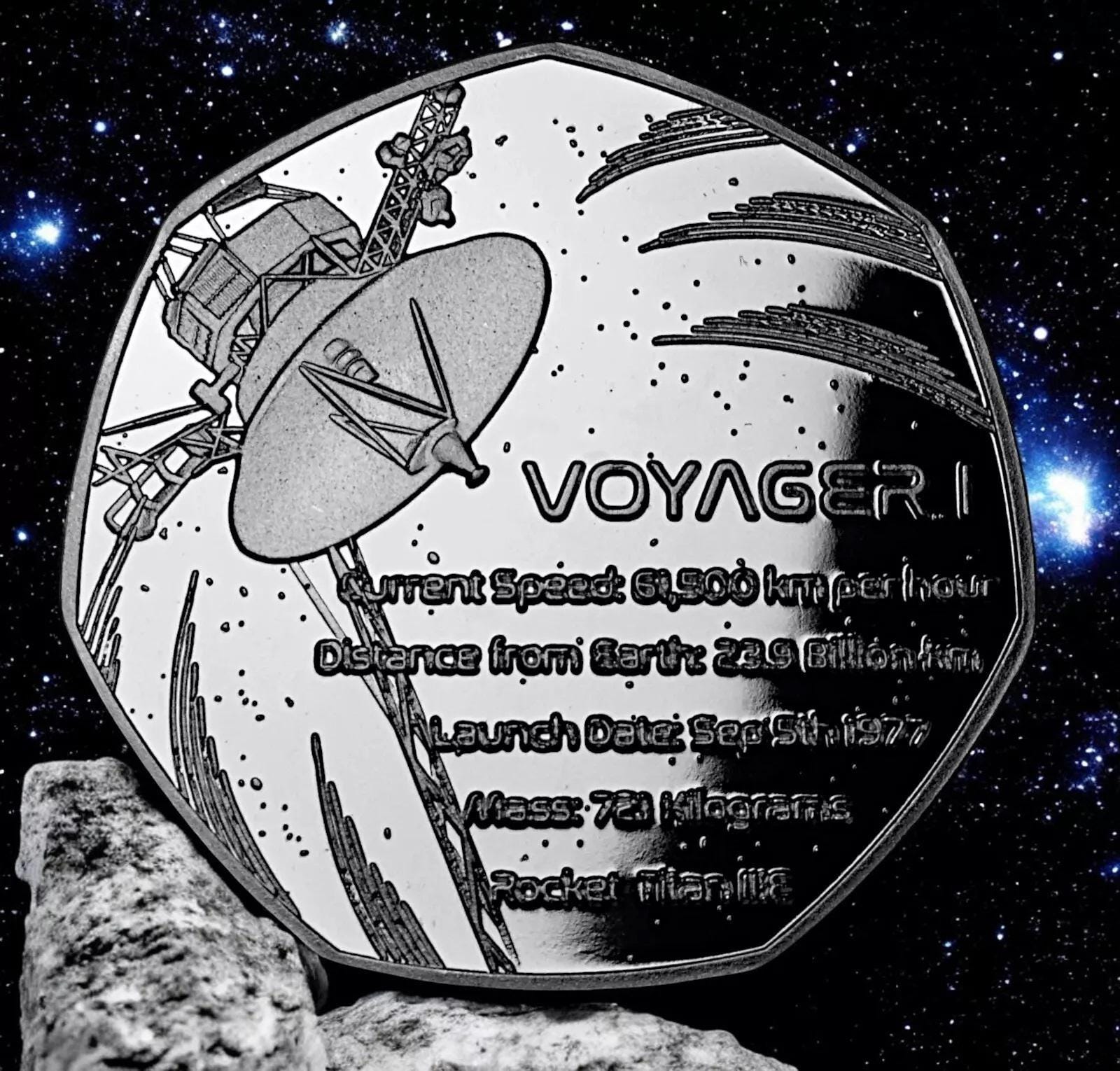 VOYAGER 1 SPACECRAFT Silver Commemorative. Golden Record. Space