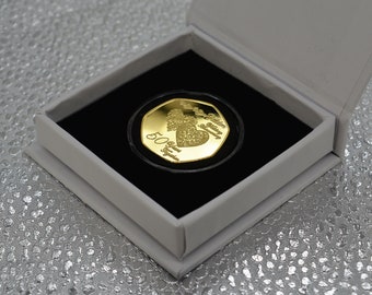 50th GOLDEN WEDDING ANNIVERSARY 24ct Gold Commemorative in Presentation/Display/Gift Box/Case and Capsule. Gift/Present 50 Years Together