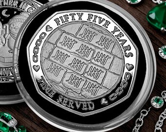 On OUR 55th EMERALD Wedding Anniversary Silver Commemorative Coin in Capsule. Partner in Crime! 55 Years. Gift/Present Partner/Husband/Wife