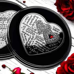 GRANDE carte commémorative en argent en forme de coeur « Je t'aime » pour la Saint-Valentin. Capsule/Gem. Cadeau/cadeau mari/femme/petite amie/petit ami.