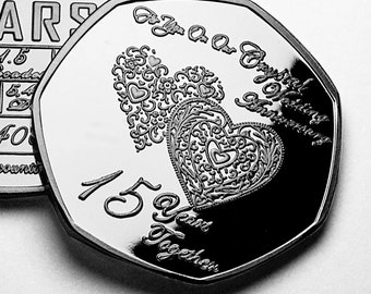 On OUR 15th Crystal WEDDING ANNIVERSARY Silver Commemorative. Gift/Present Partner/Husband/Wife/Couple. Fifteen 15 Years of Marriage.