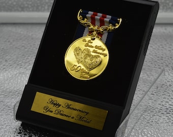 50th Golden Wedding Anniversary Medal in Presentation Case. Long/Distinguished Service and Bravery in the Field. Gift/Present Husband/Wife