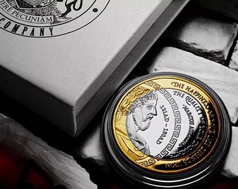 Marcus Aurelius Stoic/Stoicism Dual Metal Silver & 24ct Gold Commemorative Coin. Gift/Presentation Box. Token/Memento Gift/Present