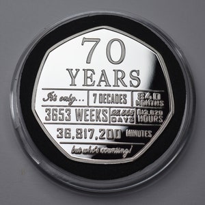 70th Birthday Silver Commemorative in Capsule. Gift/Present Celebration/Ideas Celebrating 70 Years Seventy Seventieth Grandad/Dad