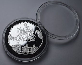 FELIZ NAVIDAD Cápsula conmemorativa de plata 999. Regalo/presente/calcetines/árbol de Navidad/amigo secreto festivo de Papá Noel