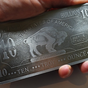 Barra de TITANIO .999 fina/pura. Diez onzas troy 320g. Buffalo/EE.UU. Inversión/Barra de lingotes/Lingote 10oz GRANDE
