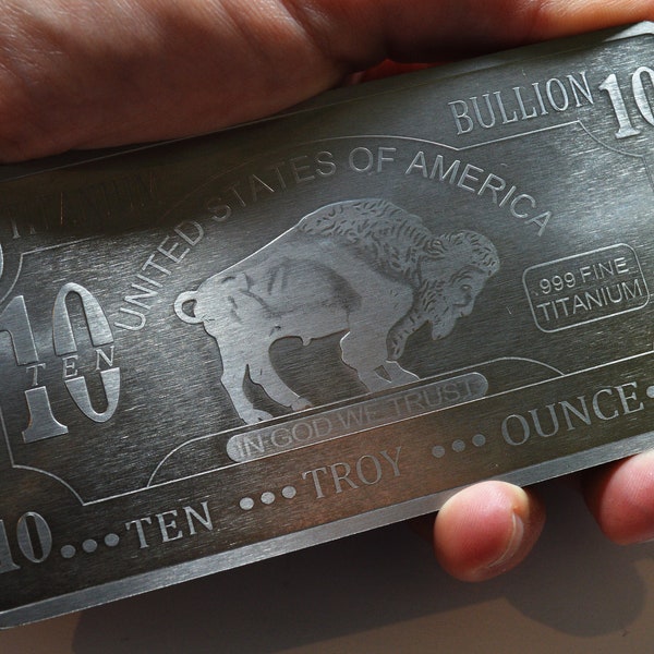 Fine/Pure .999 TITANIUM Bar. Ten Troy Ounce 320g. Buffalo/USA Investment/Bullion Bar/Ingot 10oz LARGE