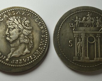 TKC028 ネロのデナリウス 大型ローマ皇帝ネロ・セステルティウス銀貨 3.7 cm 20g .925 銀