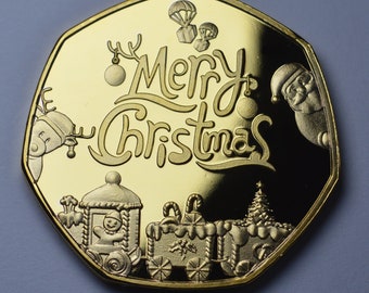 FELIZ NAVIDAD Conmemorativo de Oro de 24kt. Regalo de Papá Noel/Presente/Media/Árbol de Navidad/Festivo