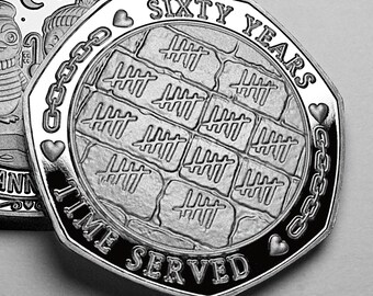 On Our 60th DIAMOND WEDDING ANNIVERSARY Silver Commemorative Coin. Partner in Crime! Gift/Present Husband/Wife. Sixty 60 Years Together.