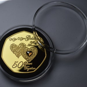 50th GOLDEN WEDDING ANNIVERSARY 24ct Gold Commemorative with Gemstone. Gift/Present 50 Fifty Years Together. Capsule image 8