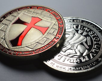 Large Masonic Knights Templar .999 Silver Coin with Red Enamel. Freemasonry/Masons/Freemasons Lodge/Order Capsule