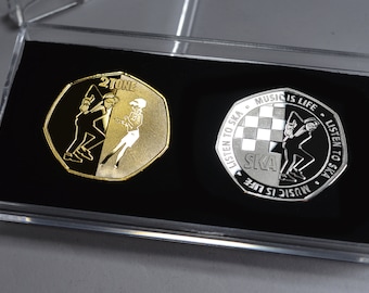 Pair of SKA Music 2TONE Silver & 24ct Gold Commemoratives in Display Case. Music Is Life, Listen to SKA. Reggae/Beat/Rocksteady/Dub Two Tone