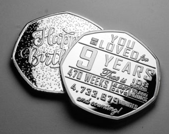 9th Birthday Silver Commemorative. Gift/Present Congratulations/Party/Celebration Celebrating 9 Years Son/Daughter/Grandson Nine