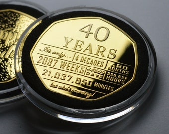 40th Birthday 24ct Gold Commemorative in Capsule. Gift/Present Congratulations/Party/Celebration/Ideas Celebrating 40 Forty Years Fortieth