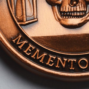 Pair of Memento Mori/vivere Reminder Coins in Capsules. Stoic/reflection. Tempus Fugit. High Relief, Heavy. Antique Silver, Copper