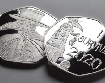 I SURVIVED 2020 .999 Silver Commemorative. Gift/Present/Novelty/Memento/Coin Plague Doctor