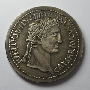 Large Roman Silver Emperor Augustus Coin 3.5cm 20g .925 Silver Plated. Museum Quality Replica, Reproduction