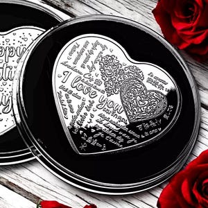 GRANDE carte commémorative en argent en forme de coeur « Je t'aime » pour la Saint-Valentin. Gélule. Cadeau/cadeau mari/femme/petite amie/petit ami/partenaire.