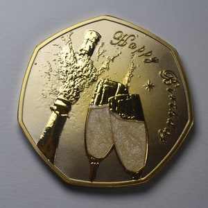50th Birthday 24ct Gold Commemorative &#39;50 & Fabulous&#39; Gift/Present. Glitter and Sparkle Champagne Bubbles. Resin Coated. Fifty Fiftieth