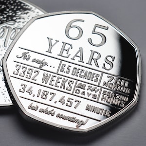 Zilveren herdenkingsmunt 65e verjaardag. 'Maar wie telt'. Cadeau/cadeau Gefeliciteerd/Feest/Viering/Ideeën ter ere van 65 jaar