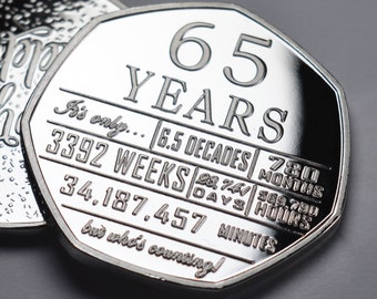 65th Birthday Silver Commemorative. 'But Who's Counting'. Gift/Present Congratulations/Party/Celebration/Ideas Celebrating 65 Years