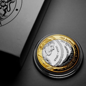 Marcus Aurelius Stoic/Stoicism Dual Metal Silver & 24ct Gold Commemorative Coin. Gift/Presentation Box. Gift/Present Token/Memento