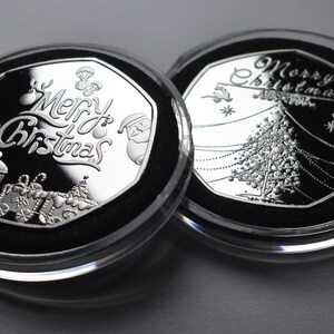 Pair of MERRY CHRISTMAS .999 Silver Commemoratives in Capsules. Snowman/Reindeer/Tree Gift/Present Xmas/Festive Stocking Filler Secret Santa