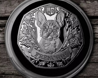 Brand New French Bulldog Silver Commemorative Coin in Capsule. Favourite Dogs. Frenchie/Puppy/Dog/Pup