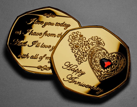 Happy Jubiläum 24 Karat Gold Gedenkmünze mit Diamante Edelstein ...